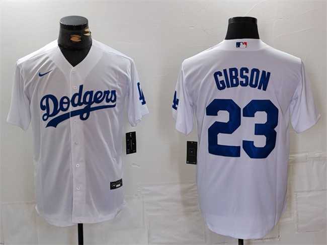 Men%27s Los Angeles Dodgers #23 Kirk Gibson White Cool Base Stitched Baseball Jersey